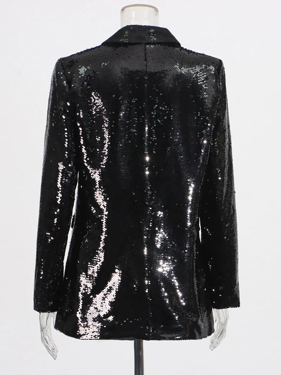 TWOTWINSTYLE Solid Splicedเลื่อมSlimmingแจ็คเก็ตผู้หญิงแขนยาวเสื้อหนังหญิงแฟชั่นสไตล์