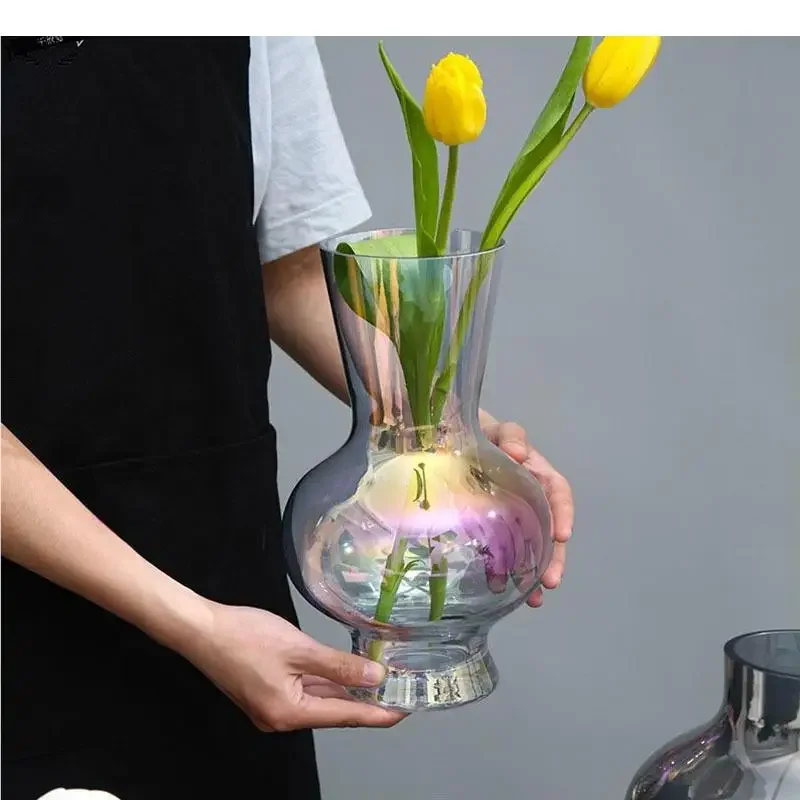 

#For Colorful Gradient Glass Vase Hydroponics Flower Pots Desk Decoration Artificial Flowers Modern Decor Transparent Floral Vas