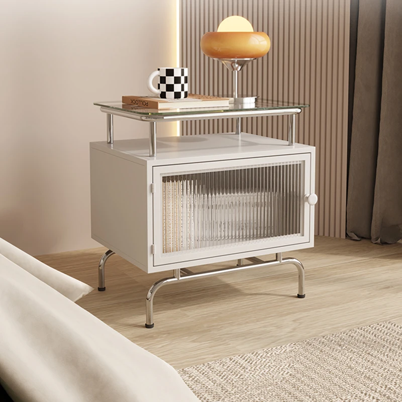 

Modern White Luxury Bedside Table Living Room Corner Metal Nordic Nightstands Small Storage Organizer Mueble Bedroom Furniture