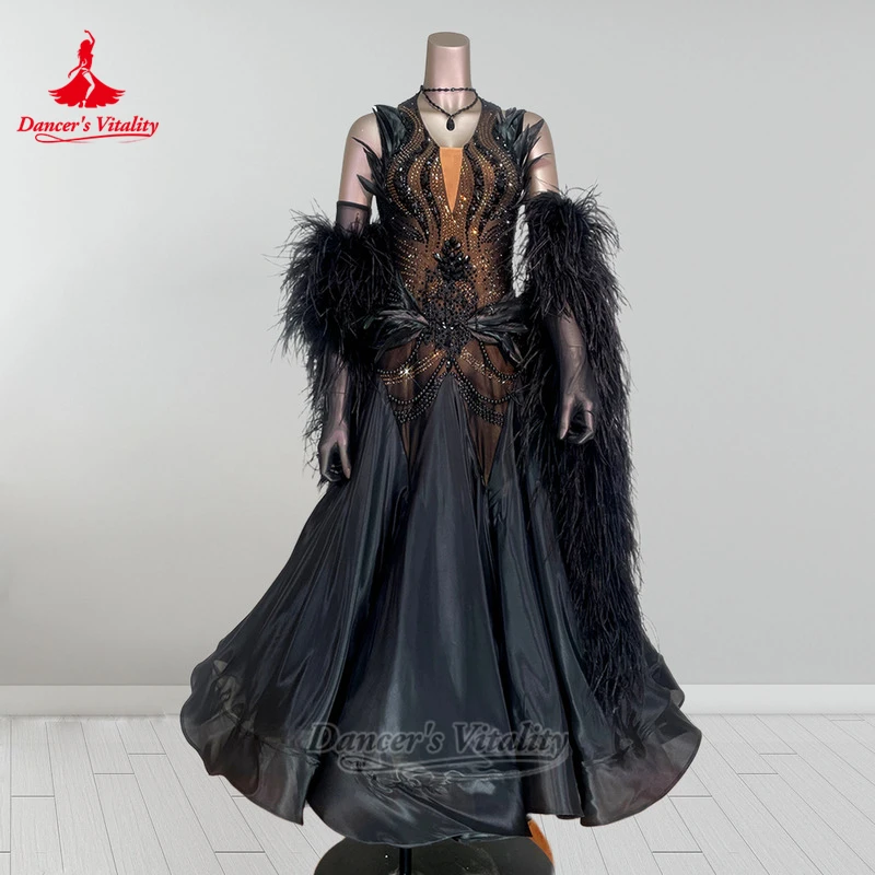 Adult Social Dance Championships Graceful Dresses with Necklace Advanced Custom Female Waltz Perform Clothing Dancer's Vitality