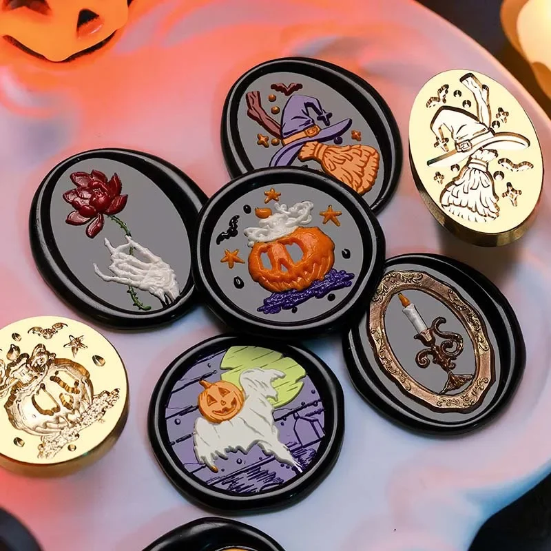 Seria Halloween pieczęć woskowa miedziana główka lampa dyniowa upiorna czarownica pieczęć pieczęć na karty DIY Scrapbooking dekoracje na zaproszenia