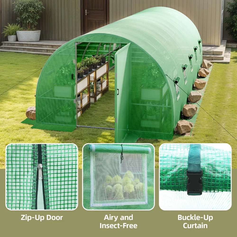 

Сверхмощная теплица 26x10x6 футов, уличная навесная дверь из оцинкованной стали, зеленый дом