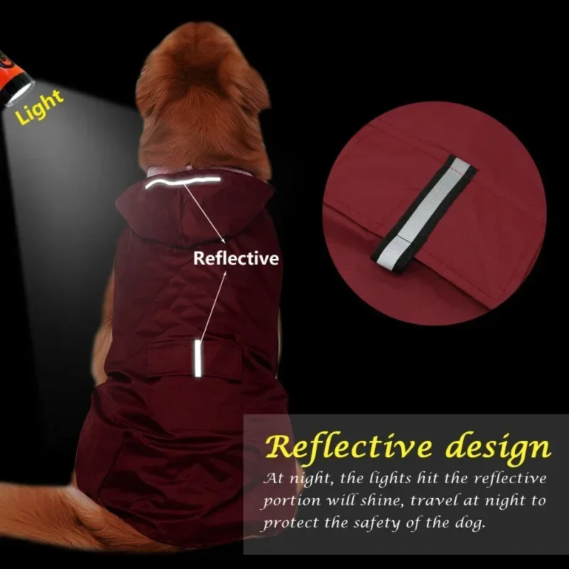 Płaszcz przeciwdeszczowy dla psa Średnie duże psy Wodoodporna kurtka z kapturem Ubrania przeciwdeszczowe z odblaskowym paskiem Akcesoria do płaszcza przeciwdeszczowego dla psów na świeżym powietrzu