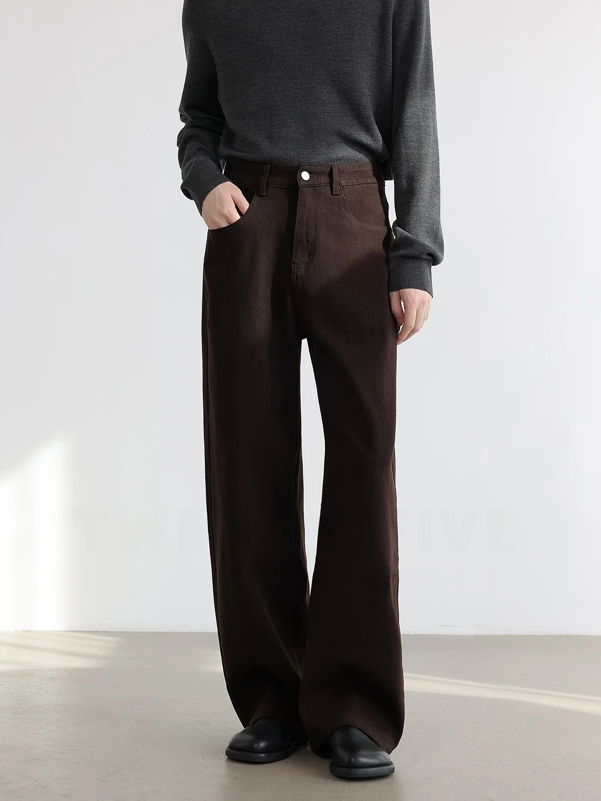 Men's Casual Loose Wide Leg Pants Draped Pure Color Long Trousers Comfortable All Season Cotton Stretch Denim mid Waist Butto...