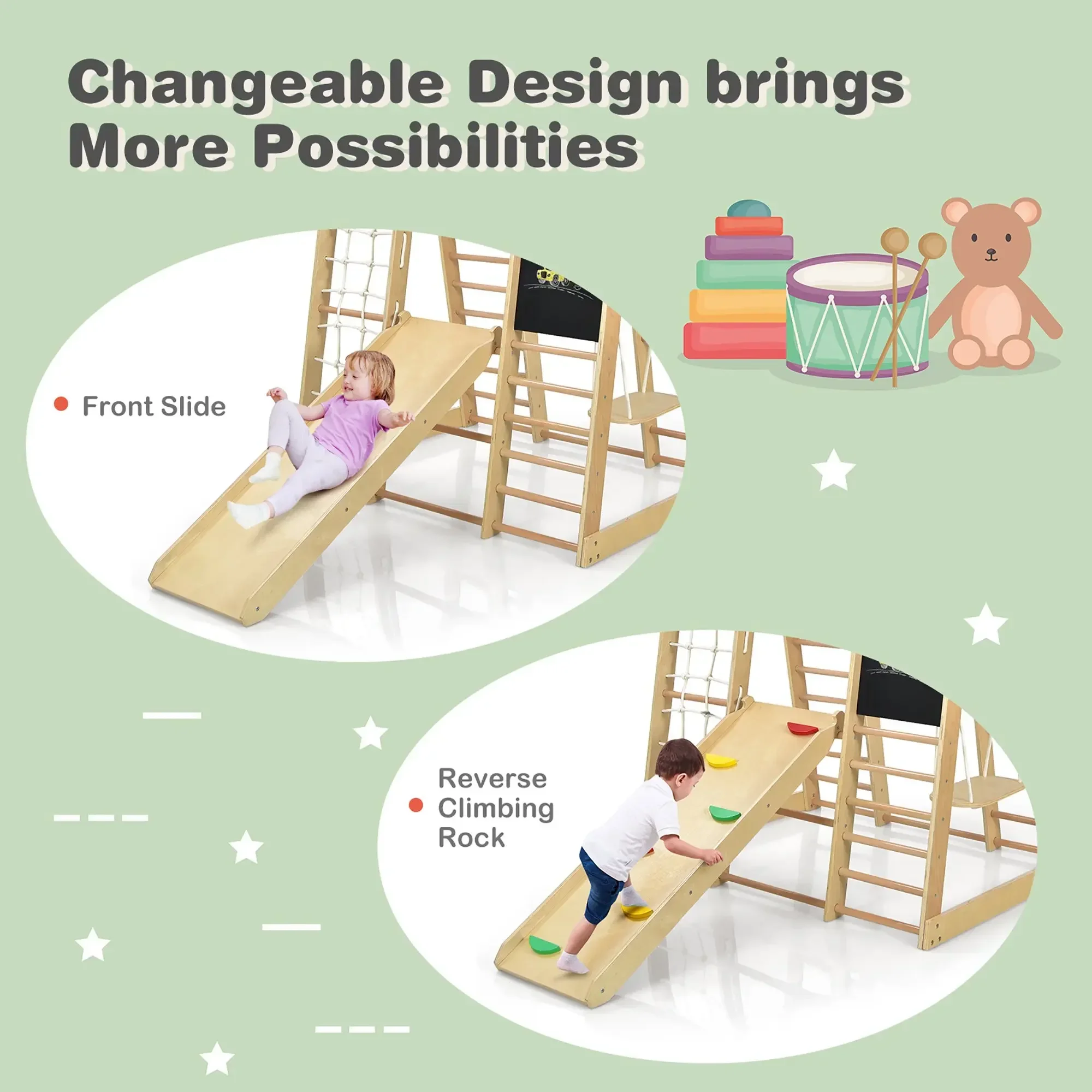 Wooden Climbing Frame Kids Folding Exercise  Climbing Triangle And Ramp With Ladder For Children Playground