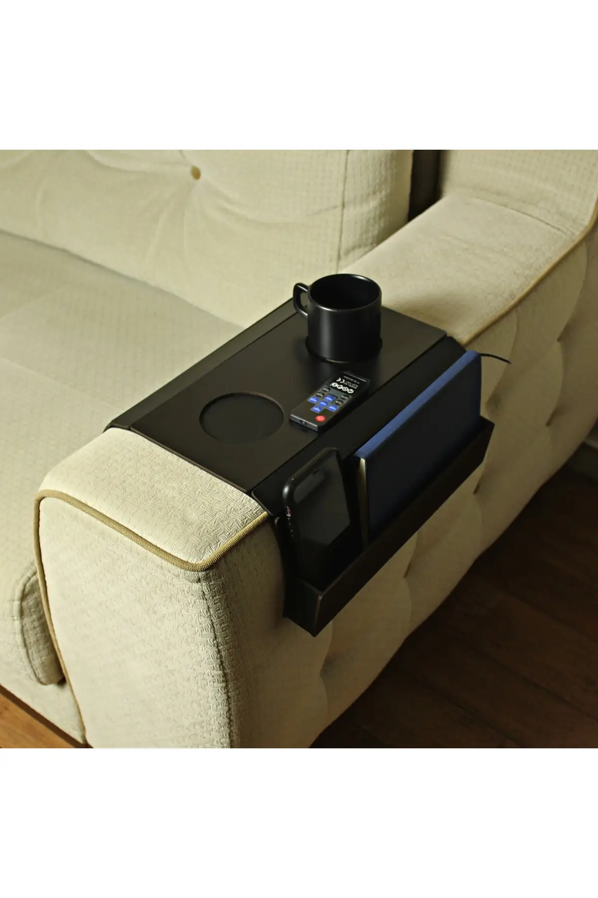 

Wooden Side Table Armrest Sofa Tray, , Sofa , Foldable Portable Placemat with Remote Control