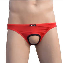 Bragas de entrepierna abierta para hombre, calzoncillos de cintura baja, ropa interior con bolsa para bulto, calados, Sexy, con agujero para pene