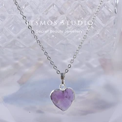 ITSMOS Natural Heart Amethyst Pendant Necklace 925 Silver Purple Love Facet Gemstone Necklace for Women Mystical Jewelry