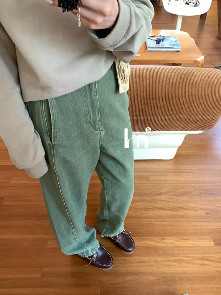 

Джинсы EMH Asu Special Dye с высокой талией и вырезом в виде дуги, длинные брюки Faded Blade Knife Ape Denim, женские осенние модные джинсы с высокой талией