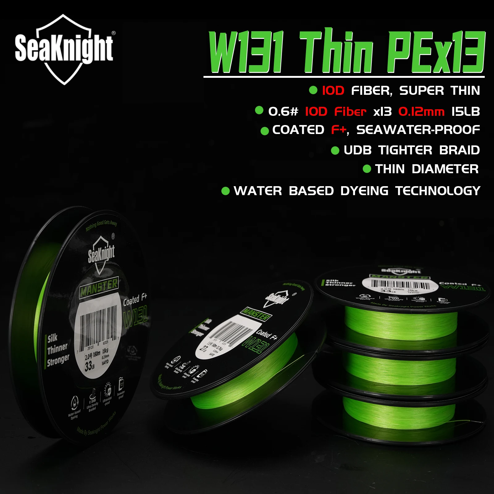 SeaKnight Brand W131 Ultra-Smooth 13 Strands 150M Braided Fishing Line Upgrade Seawater-Proof F+ 2-Layer Coating Fishing Lines