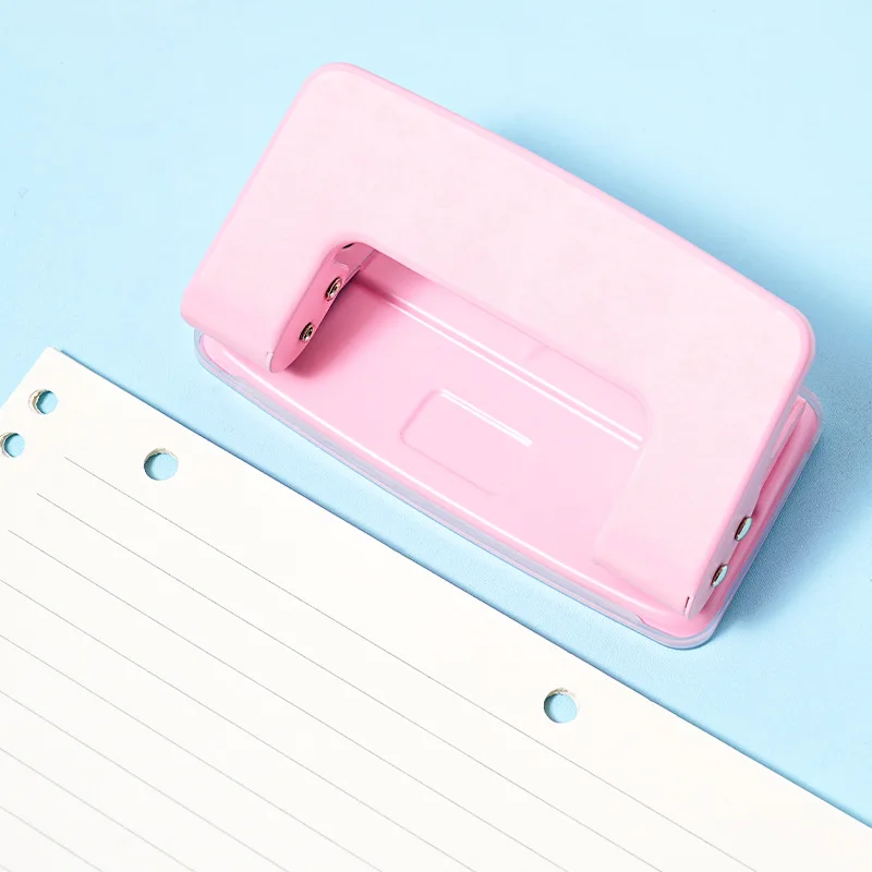 The Portable Manual Macaron-colored Double-hole Punch Is Used for Essential Office Binding Supplies