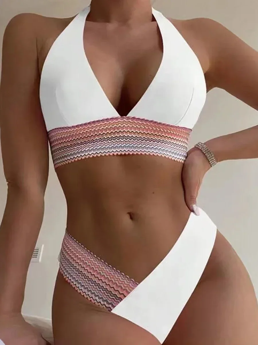 Sexy Bikini 2024 Women Swimsuit Female Swimwear Halter Thong biquini High Waist Bikinis Sets Brazilian Swimming for Bathing Suit