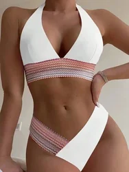 Bikini de cintura alta con cuello Halter para mujer, traje de baño Sexy, conjunto de Bikini brasileño, 2024