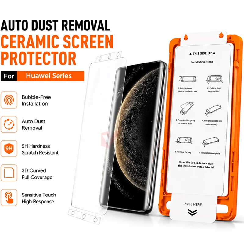 

Easy Installation Dust-Free Ceramic Soft Film for Huawei Mate 70 Air 80 Pro Max 60 Pro+ 50 40 30 RS Screen Protector +Frame Tool