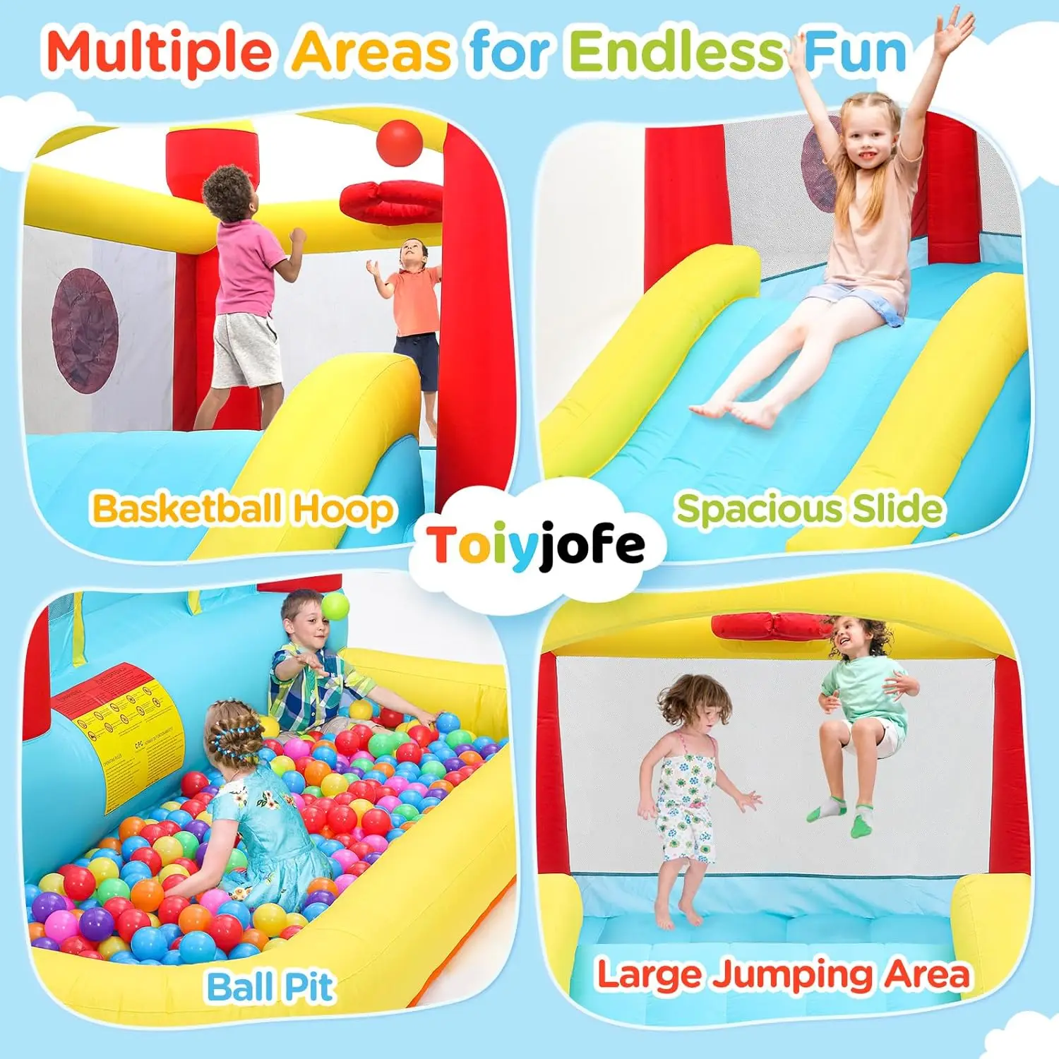 Inflatable Bounce House, Bouncy House with Blower, Bouncy Castle with Slide, Ball Pit, Jump House for Indoor Outdoor Backyard Pa