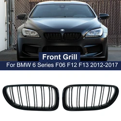 Replacement Front Bumper Kiney Grille Mesh Hood for BMW 2012-2017 6 Series F06 F12 F13 ABS Gloss Black Double Line Racing Grills