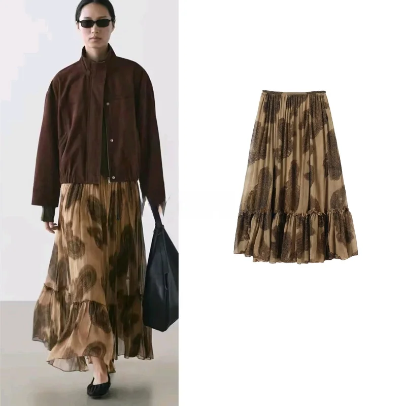 

Новая весенняя юбка в стиле ретро с асимметричным подолом, средней длины, с принтом, женская модная юбка со стандартной талией из полиэфирного волокна