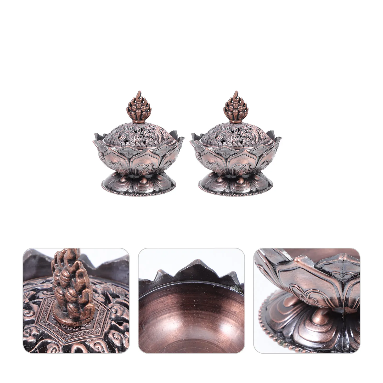 

2pcs Hollow Incense Burner Zinc Alloy Aromatherapy Furnace For Bedroom Office Desktop Censer Decor Home Indoor Use Simple Design