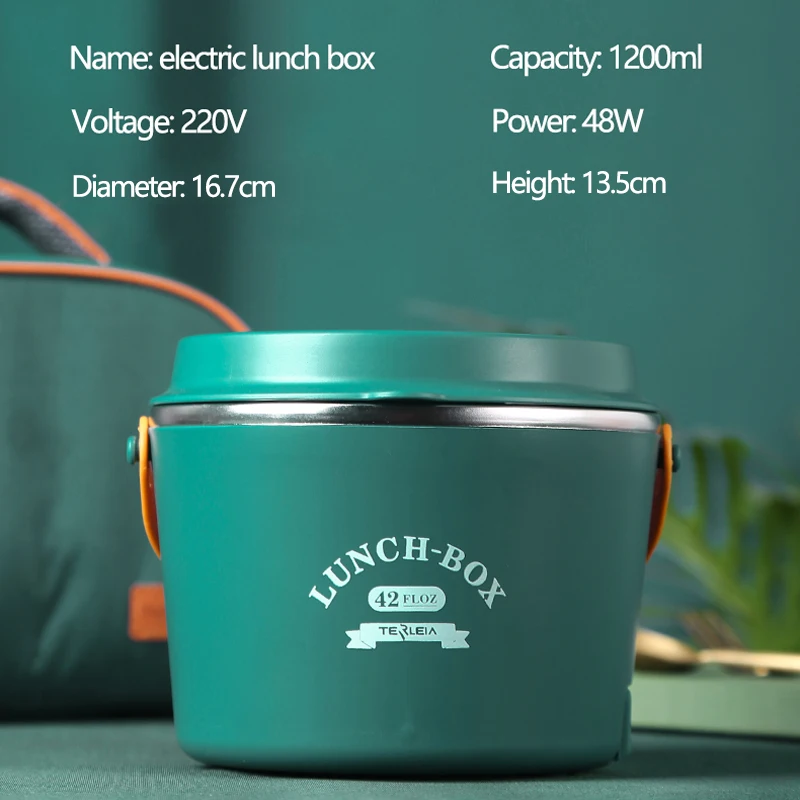 صندوق غداء كهربائي 110 فولت/220 فولت 1.2L طنجرة أرز محمولة من الفولاذ المقاوم للصدأ بطانة عزل ذكية لدفء الطعام باخرة للمكتب