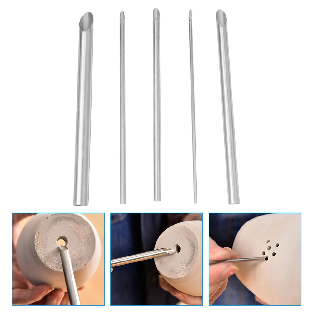 

5 Pcs Stainless Steel Round Hole Punch Pottery Clay Set for Sculpting Ceramic Trimming Tools Easy Precision Use