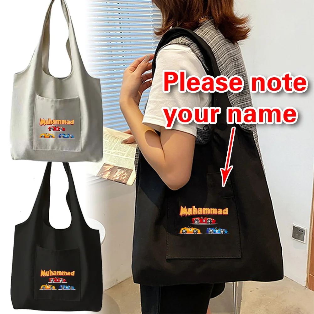 

Personalized Customized Name Single Shoulder Canvas Bag Fashion Double Pocket High-quality Storage Pack Foldable Shopping Bags