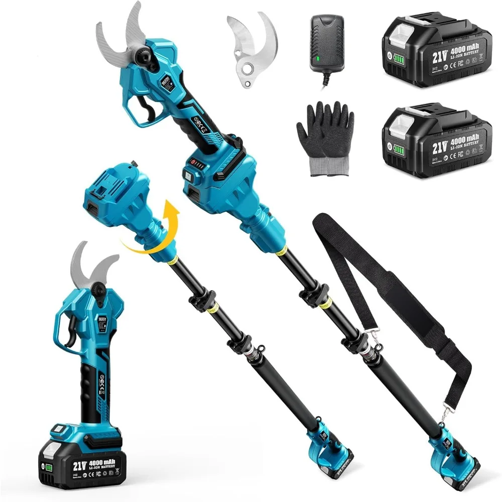 

SEESII 2-in-1 Pole Pruning Shears: 1.6" Cutting Diameter Cordless Electric Pole Pruners - Brushless Motor, Dual 4.0Ah Batteries,