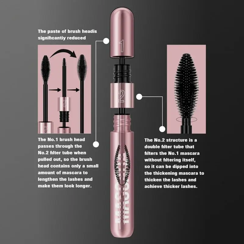 1pcs Double Effect 4D Mascara 2 Brush Heads Waterproof & Long Curl Natural Thick Eyelash 2in1 Eye Black Mascara