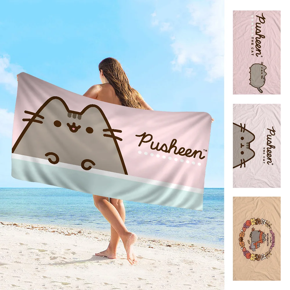 

Cute Kawaii P-Pusheens Big Anime Beach Swimming Towel Soft Absorbent Washcloth Children's Gifts For Kids Travel Camping Gym