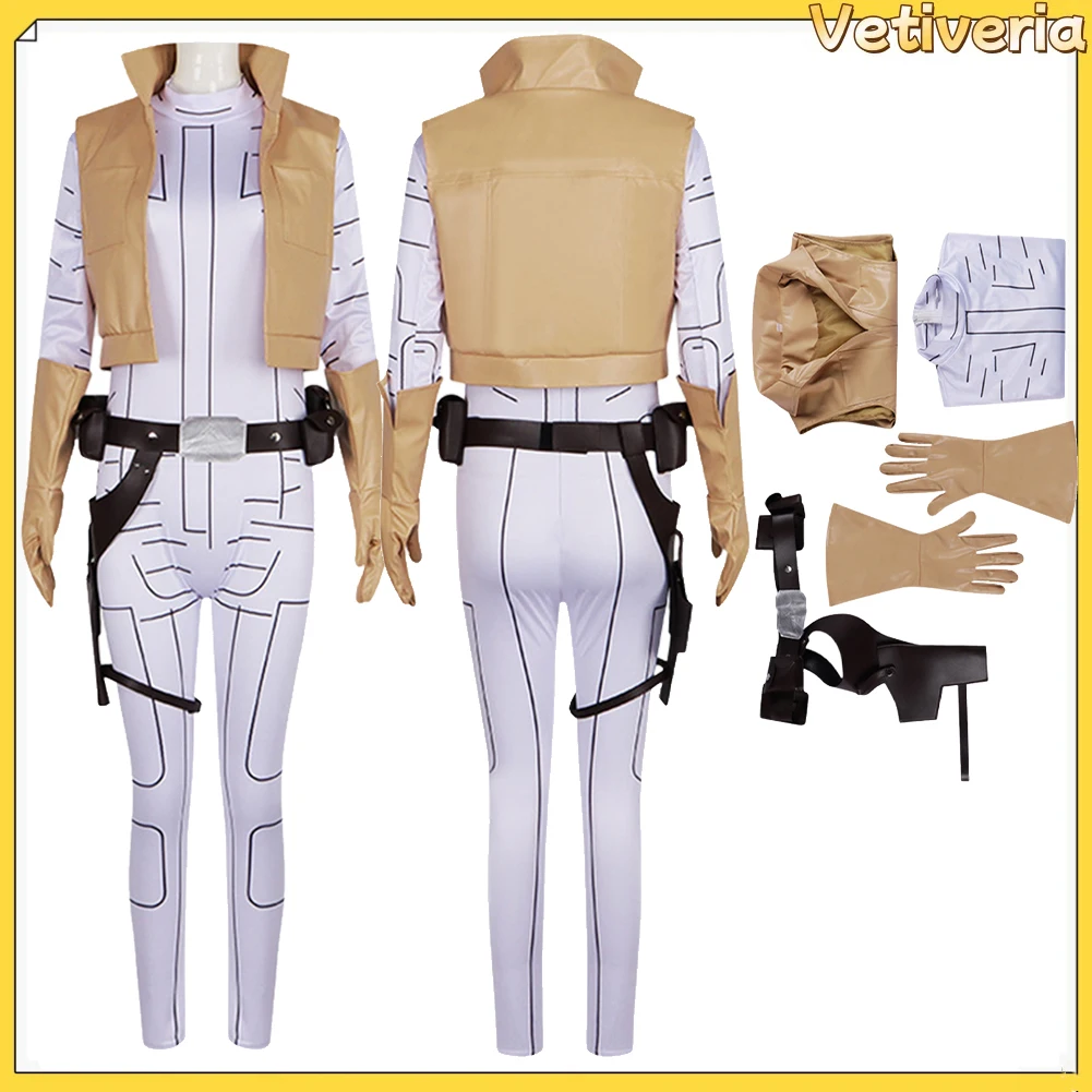 

Women Leia Jumpsuit Women Cosplay Costume Movie Space Battle Roleplay Vest Gloves Belt Outfits Halloween Carnival Party Suit
