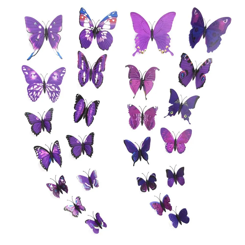 ثلاثية الأبعاد فراشة ملصقات الحائط ، تصميم الفن ، مائي ، ديكور المنزل ، غرفة الديكور ، الأرجواني ، جديد ، 12 قطعة