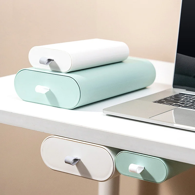 Creative Self Stick Under Desk Drawer Storage Box Office Desktop Bottom Hidden Organizer Stationery Holder for Home Cosmetics