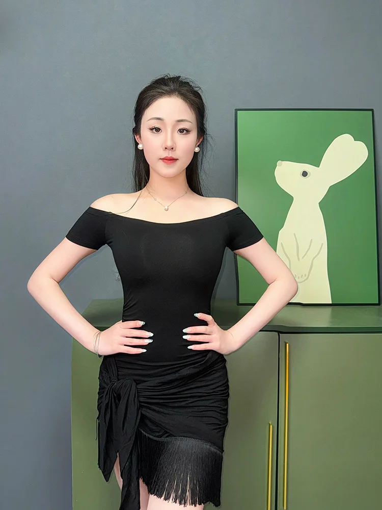 2025 novas mulheres dança moderna trajes de dança latina prática topos emagrecimento fora do ombro macacão chacha tango samba dança dql11292