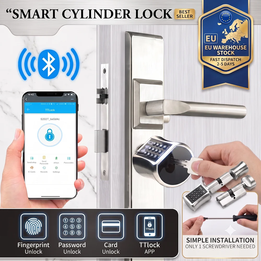 Serrure de porte électronique intelligente DIY avec cylindre, application TTlock, empreinte digitale, clavier numérique, déverrouillage par carte, sans clé, sécurité domestique, profil européen