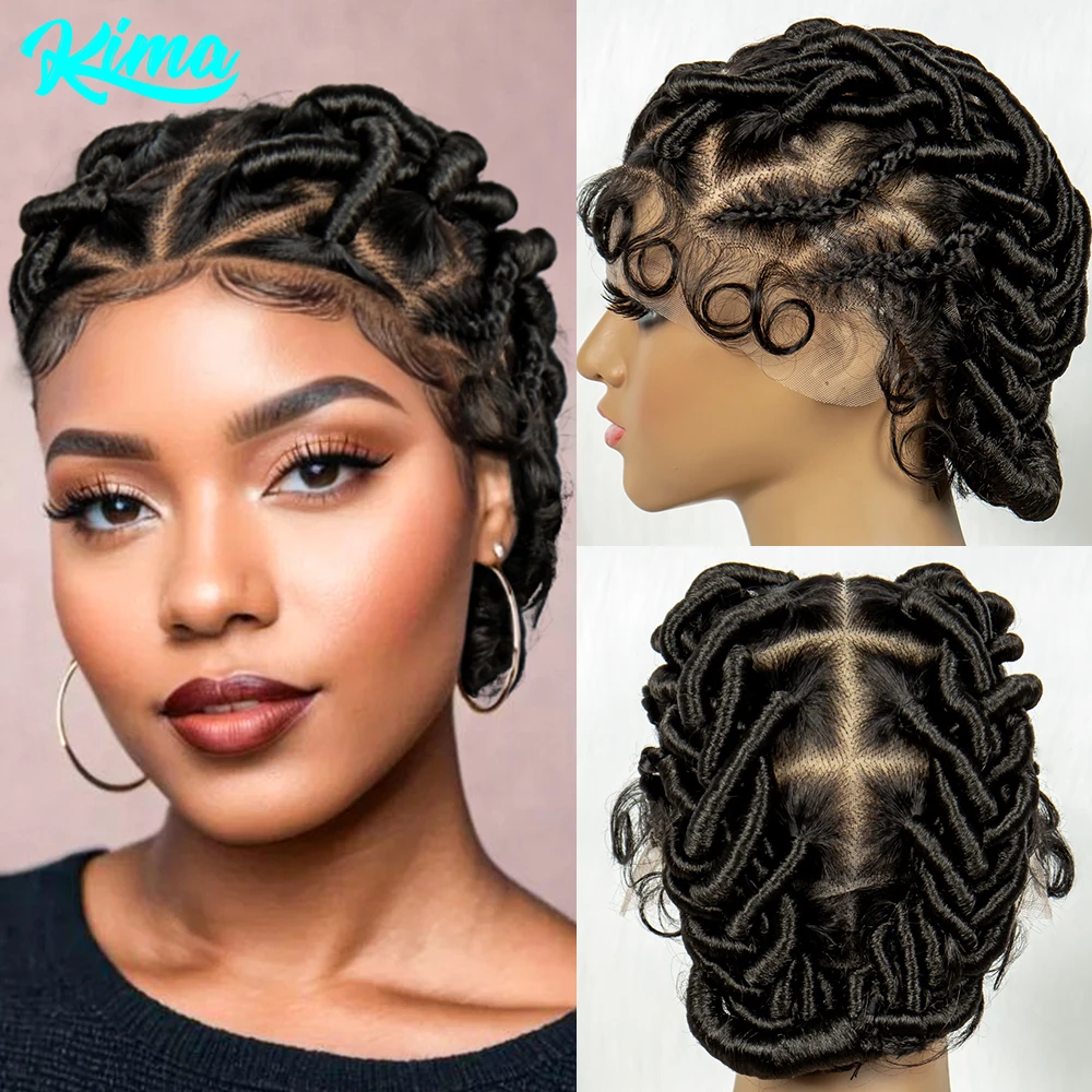 Kima Cornrow Gevlochten Pruiken Full Lace Synthetische Knooploze Locs Twisted Pruiken Freestyle Expore Voor Zwarte Vrouwen