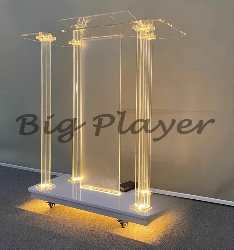 طاولة يردد كريستال أوروبية مخصصة، طاولة محاضرة متقاطعة، طاولة Affidavit، مكبر صوت شفاف مضيء من الأكريليك #1