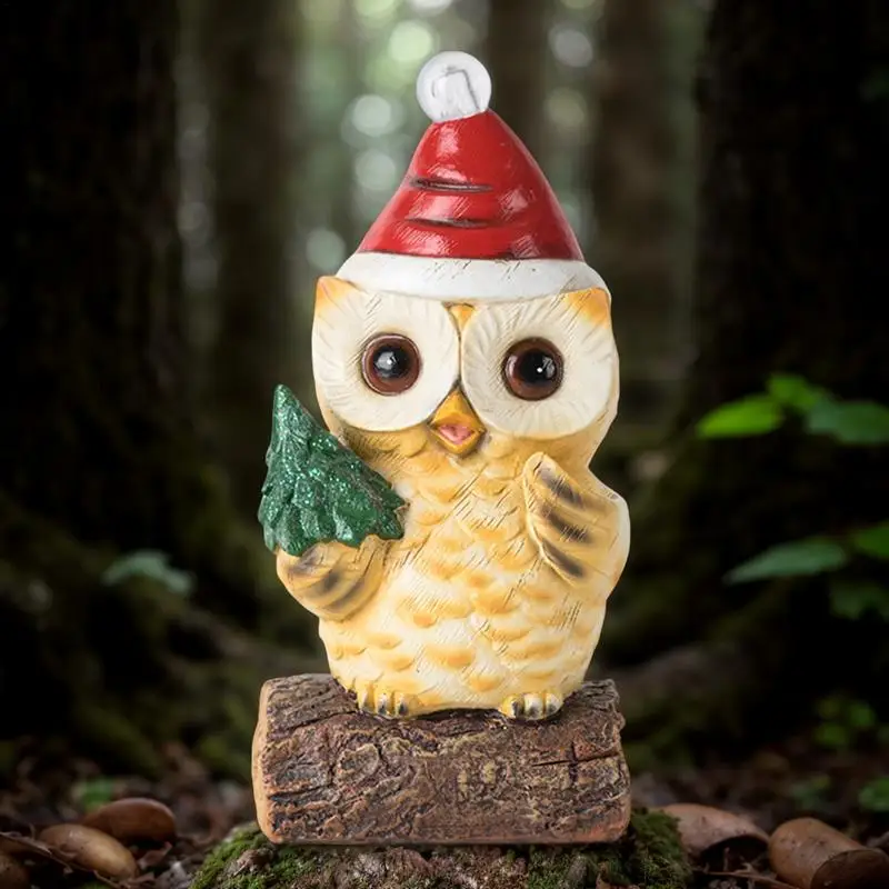 Christmas Owl Resin Night Light Animal Figurines Cute Home Ornament Creative Holiday Decoration kids gifts