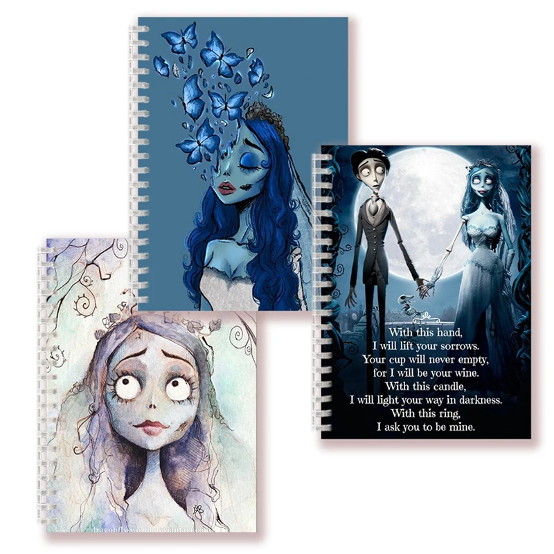 caderno espiral para a escrita do casamento a5 notebook alice burton a noiva cadaver victor worm butterfly concept art citacao voto escrita caderno filme emily 01