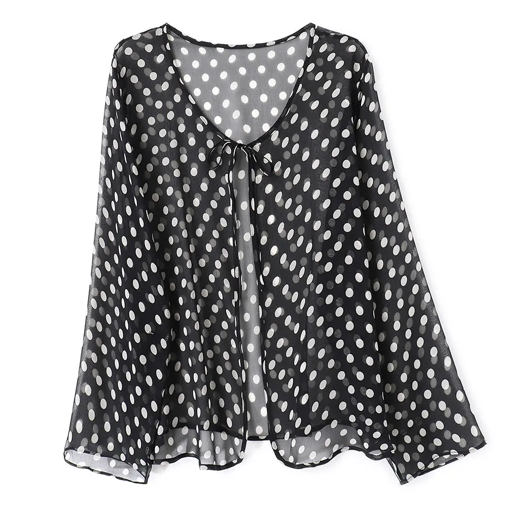 BirdTree-Silk Georgette Elegant Coat, Long Sleeve Dot Print, Women Thin Loose Sun Protection Clothing, 2026 Autumn New C67029CC