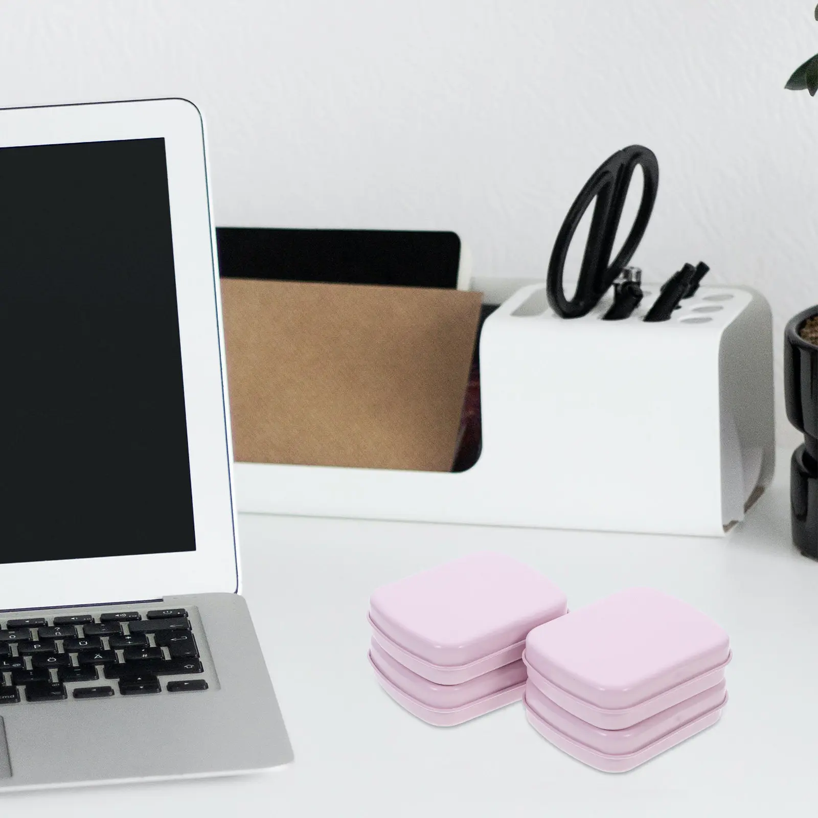4Pcs Small Metal Hinged Tin Box Mini Rectangle Portable Organizer Flip Top Storage for Jewelry Candy Paperclips Pink