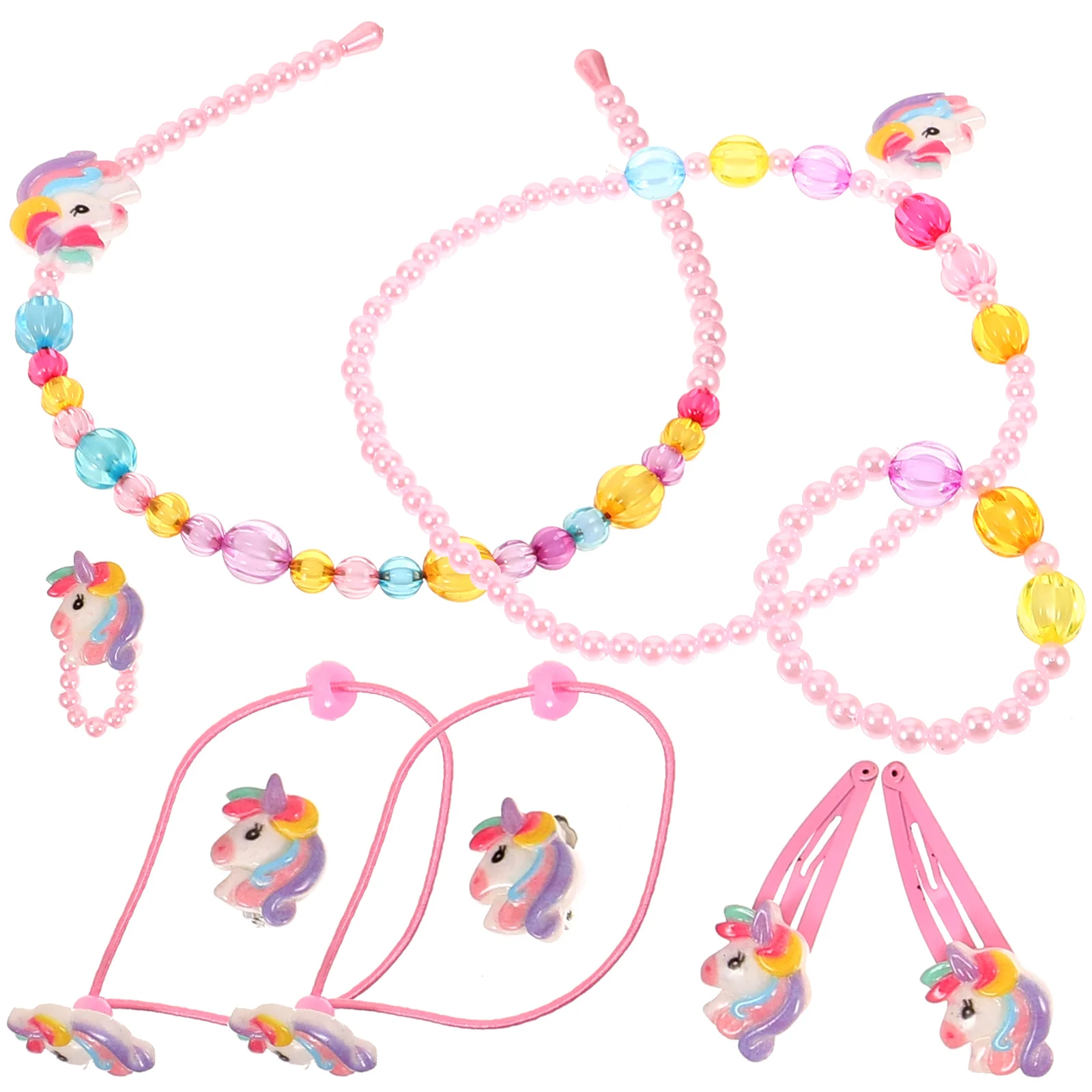 

1 Set Unicorn Jewelry For Girls 4-6 Unicorn Headband Bracelet Earrings Ring Bead Necklace Play Dress Up Kids Necklace Set Party