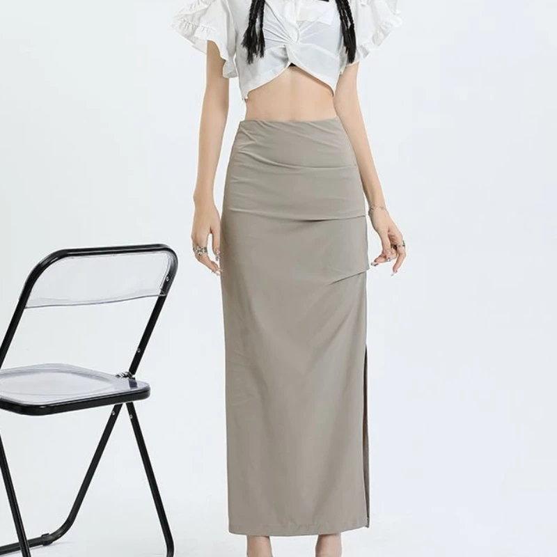 تنورة امرأة ملابس الشارع الشهير التنانير الطويلة النحيفة للنساء تنورة عالية الجودة غير المتماثلة امرأة 2025 الاتجاه عالية الخصر بدلة طويلة التنانير #6