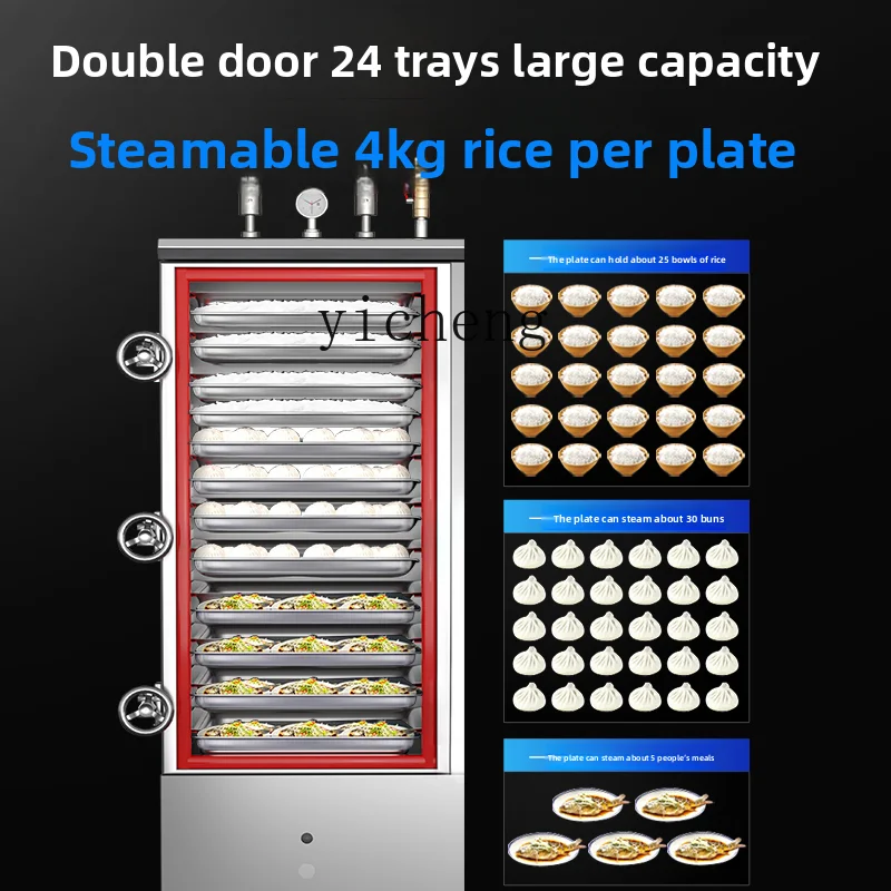 Profesjonalna parowarowa kuchenka parowa ZZ, duża, elektryczna, wysokociśnieniowa, na 24 talerze, do gotowania ryżu, do stołówki, dwudrzwiowa, gazowa, z silnikiem parowym.