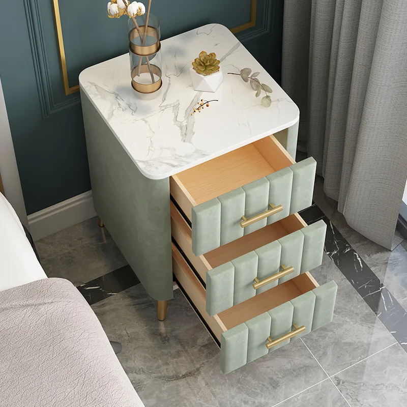 

Nordic light luxury marble bedside table Internet celebrities ins flannel with drawers Bedside table Bedroom storage locker