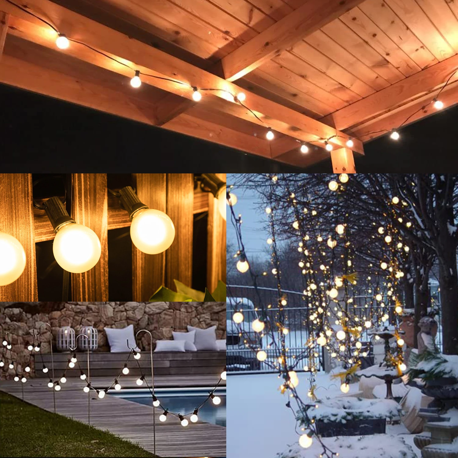 Waterproof G40 Frosted White String Lights E12 Socket 50ft 65ft Dimmable Garland Outdoor Ball Fairy Light Garden Terrace Decor