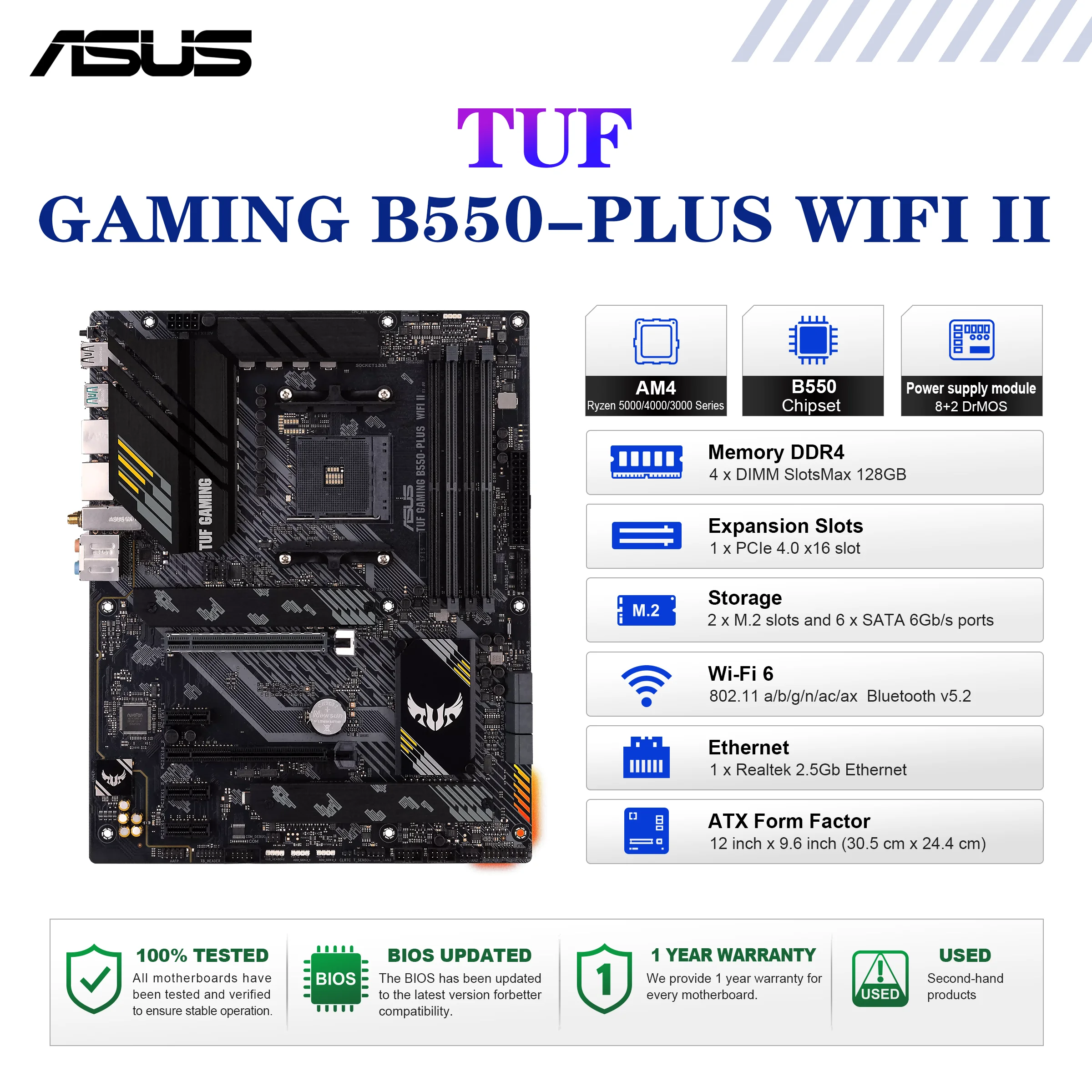 Placa base B550 ATX ASUS TUF GAMING B550-PLUS WIFI II placa base Socket AM4 CPU DDR4 4866(OC) memoria MHz