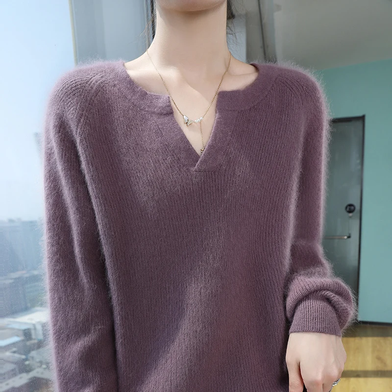 

Женский пуловер из 100% норкового кашемира с v-образным вырезом, удобный трикотаж, осенне-зимний свитер с длинными рукавами, мягкая теплая шикарная одежда, топы