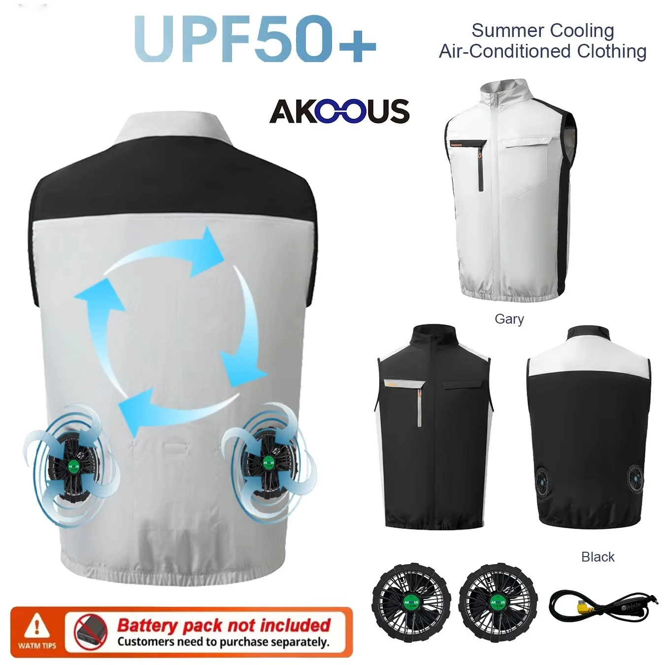 

6500RPM 12V/5V USB Cooling Fan Vest Unisex Air Conditioned Clothes Summer Cooling Jacket for Work Outdoor Camping Hiking Fishing