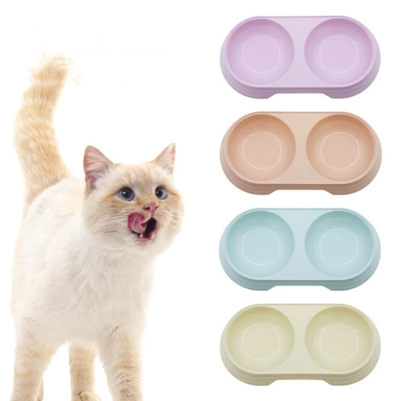 

Dogs and Cats Feeding Double Bowl Macarons Plastic Feeding Bowl Double Bowl Pet Bowl Drinking Water Feeding