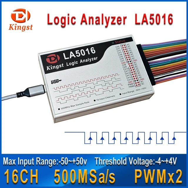 Kingst LA5016 analizator stanów logicznych USB 500M maksymalna częstotliwość próbkowania, 16 kanałów, próbki 10B, MCU,ARM, narzędzie do debugowania FPGA, oprogramowanie angielskie