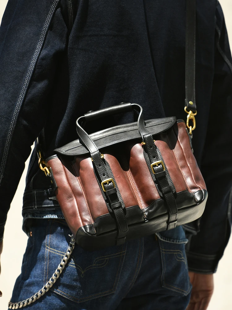 

PNDME Vintage high quality first layer cowhide men handbags outdoor travel work handmade genuine leather shoulder messenger bag